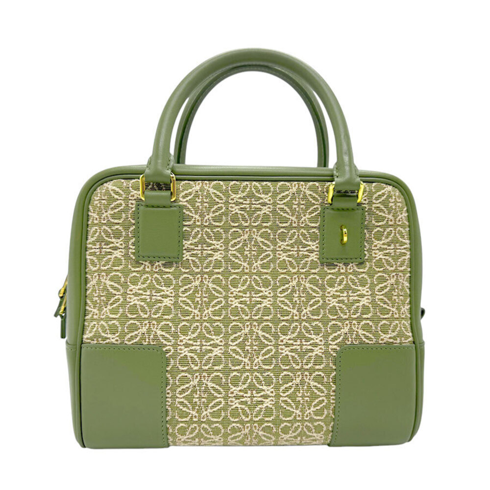 Loewe Amazona 2way Shoulder Bag canvas leather Khaki Brown Green beige gold